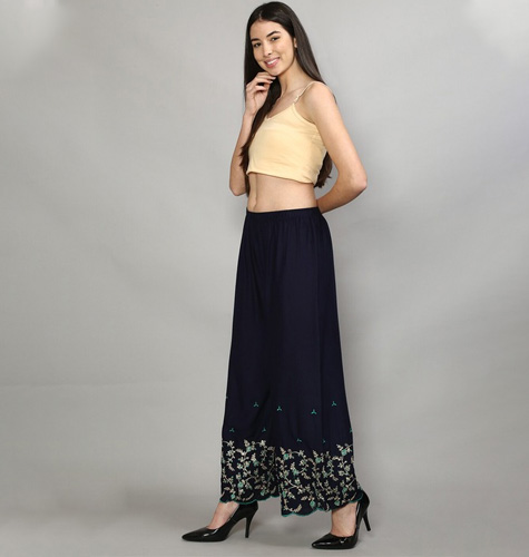 Women Navy Blue Floral Embroidered Palazzos